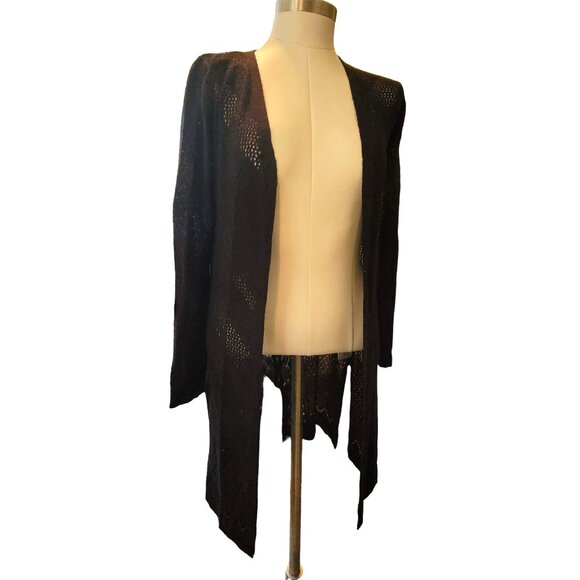 Womans Black Duster Hooked Up Open Knit Cardigan Sweater Size Small jj3597 - Picture 3 of 9